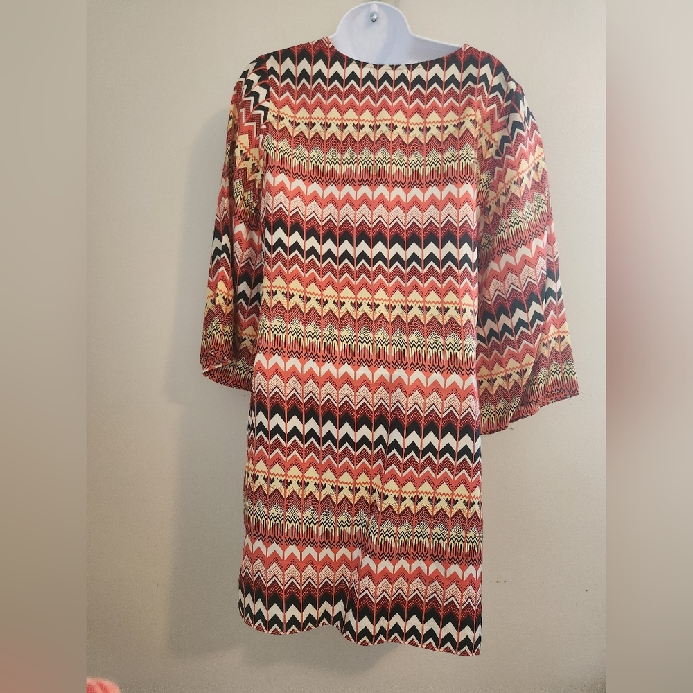 Chevron Patterned Midi Dress - Multicolor - image 2